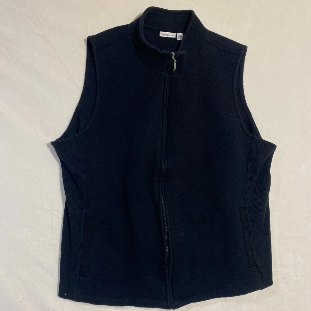 Crofts & Barrow Full-Zip Vest Womens 2XL Black Classic Fleece Textured Waves